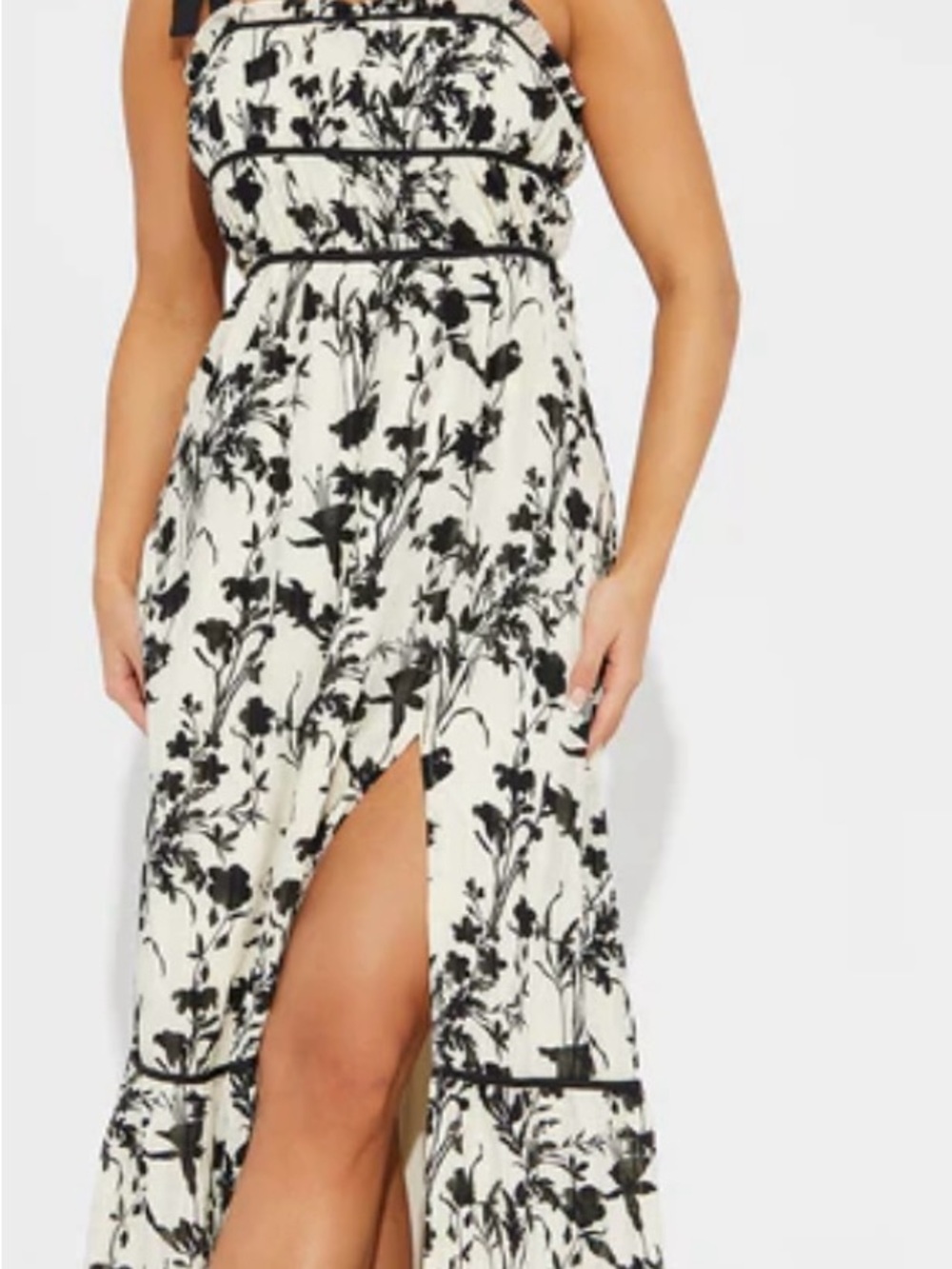 Fashion Nova Black and White Floral  Maxi Dress